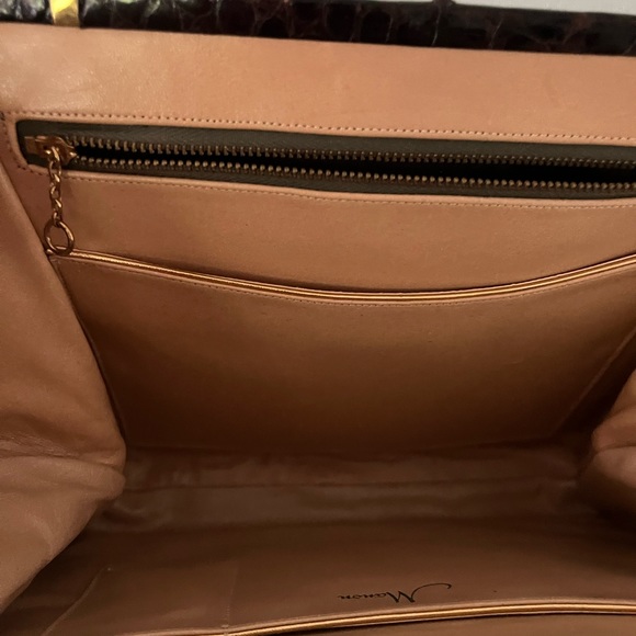 VINTAGE MANON HANDBAG GENUINE ALLIGATOR FRAME BAG DARK BROWN PURSE VTG - Picture 6 of 13